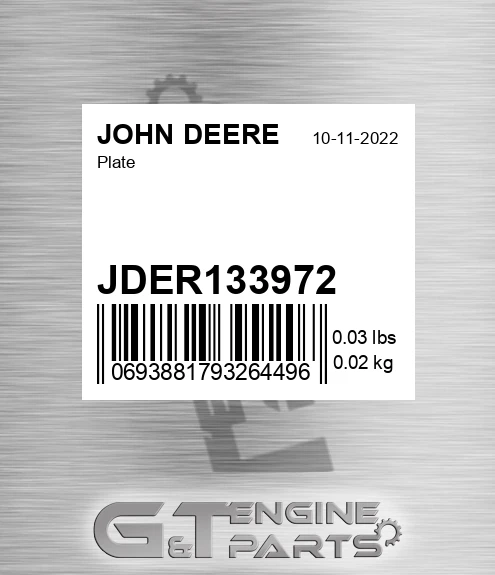 JDER133972 Plate for JOHN DEERE