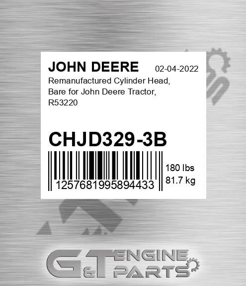 CHJD329-3B Remanufactured Cylinder Head, Bare For Tractor, R53220 for JOHN DEERE