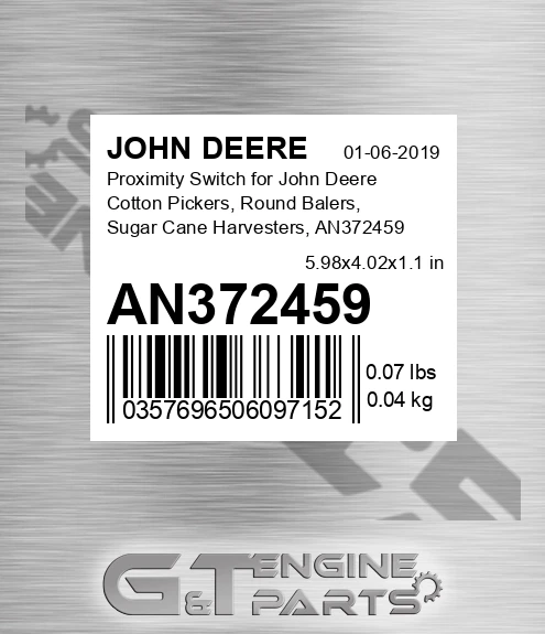 AN372459 Proximity Switch For Cotton Pickers, Round Balers, Sugar Cane Harvesters, for JOHN DEERE