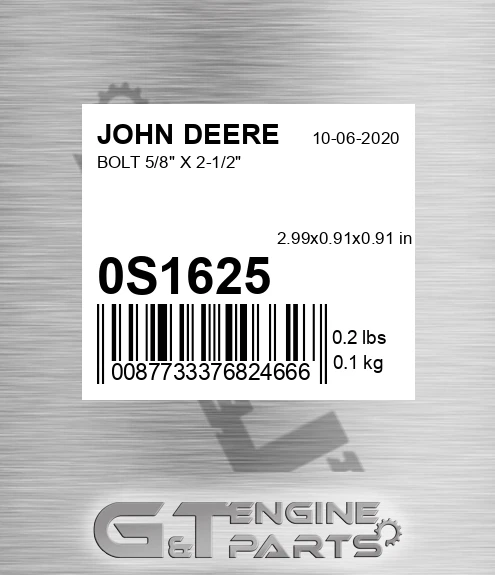 0S1625 Bolt 5/8" X 2-1/2"