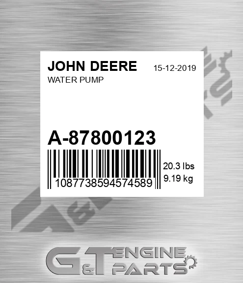 A-87800123 Water Pump for JOHN DEERE