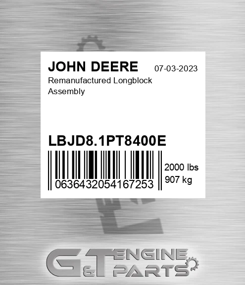 LBJD8.1PT8400E Remanufactured Longblock Assembly for JOHN DEERE