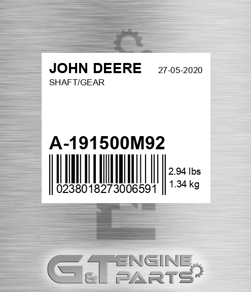A-191500M92 Shaft/gear for JOHN DEERE