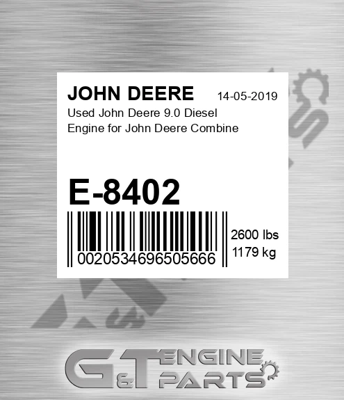 E-8402 Used 9.0 Diesel Engine For Combine for JOHN DEERE