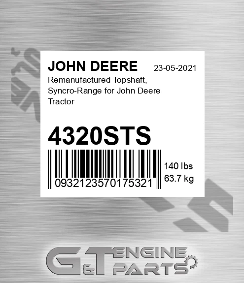4320STS Remanufactured Topshaft, Syncro-range For Tractor