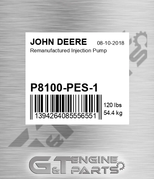 P8100-PES-1 Remanufactured Injection Pump for JOHN DEERE