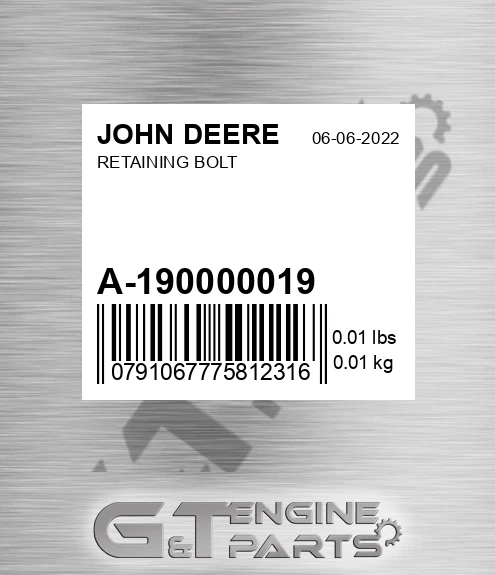 A-190000019 Retaining Bolt for JOHN DEERE