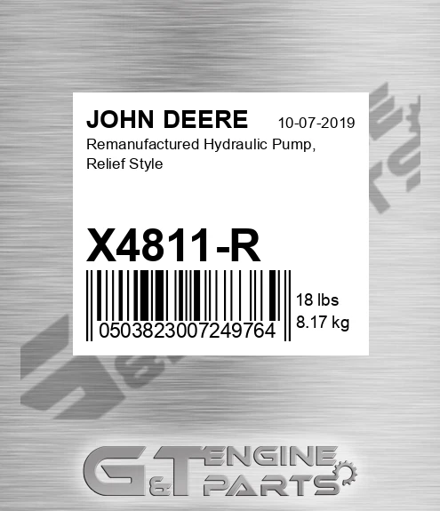 X4811-R Remanufactured Hydraulic Pump, Relief Style for JOHN DEERE