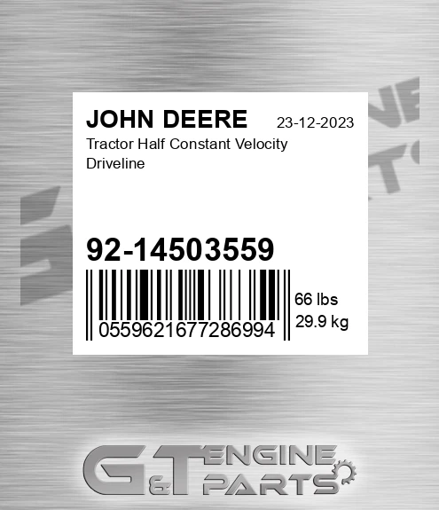 92-14503559 Tractor Half Constant Velocity Driveline for JOHN DEERE