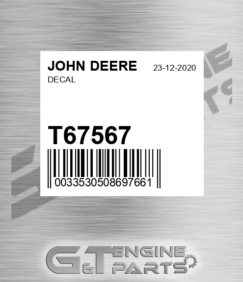 T67567 Decal for JOHN DEERE