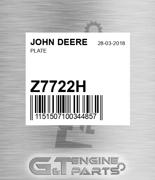 Z7722H Plate for JOHN DEERE