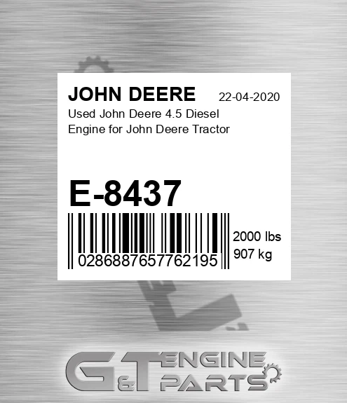 E-8437 Used 4.5 Diesel Engine For Tractor for JOHN DEERE