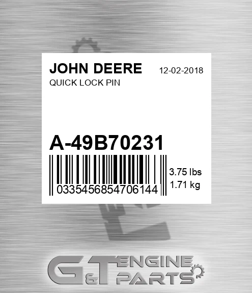 A-49B70231 Quick Lock Pin for JOHN DEERE