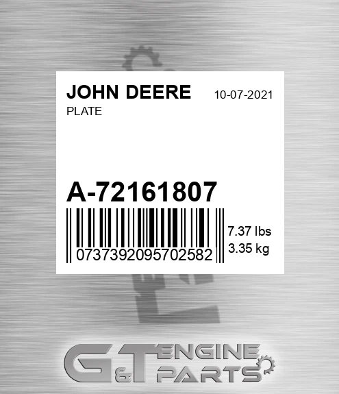 A-72161807 Plate for JOHN DEERE