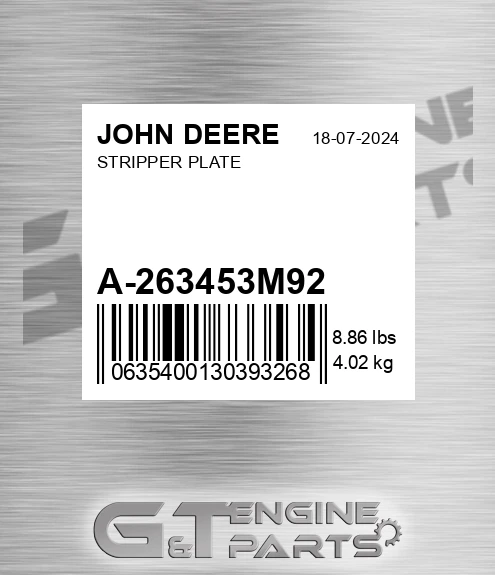 A-263453M92 Stripper Plate for JOHN DEERE
