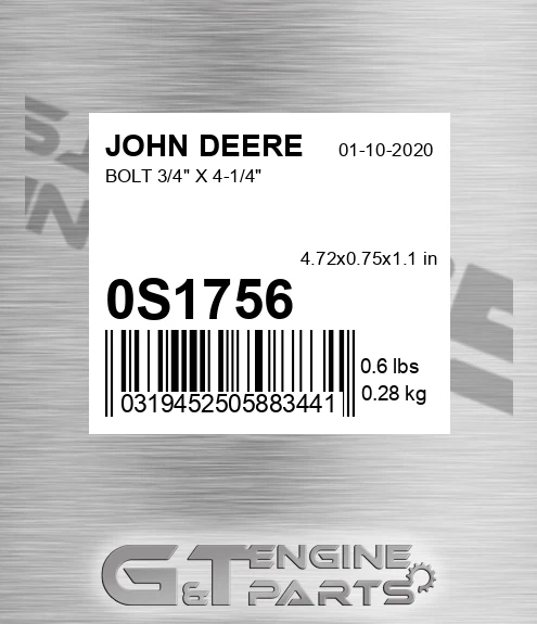 0S1756 JOHN DEERE Bolt 3/4" X 4-1/4"