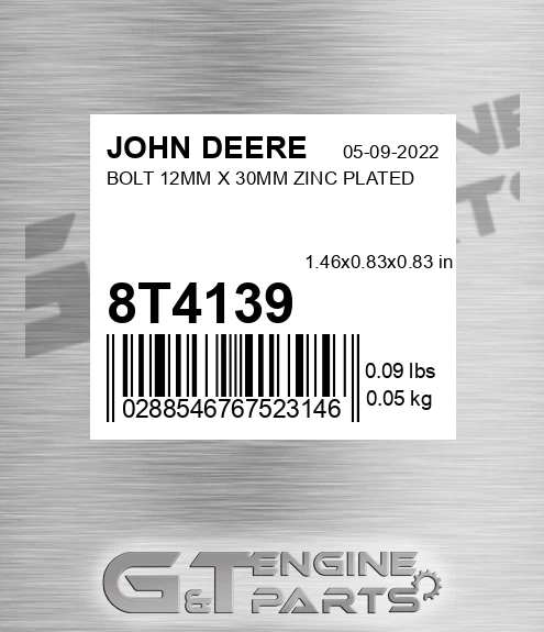 8T4139 Bolt 12mm X 30mm Zinc Plated