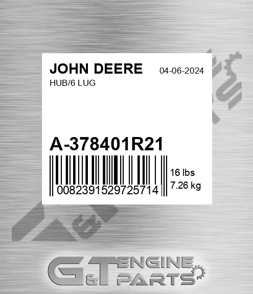 A-378401R21 Hub/6 Lug for JOHN DEERE