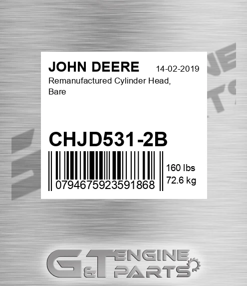 CHJD531-2B Remanufactured Cylinder Head, Bare for JOHN DEERE