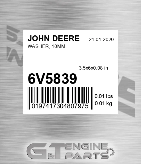 6V5839 Washer, 10mm