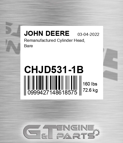 CHJD531-1B Remanufactured Cylinder Head, Bare for JOHN DEERE