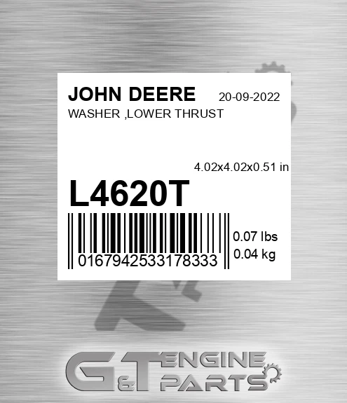 L4620T Washer ,lower Thrust for JOHN DEERE