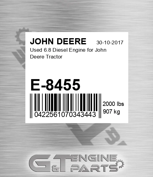 E-8455 Used 6.8 Diesel Engine For Tractor for JOHN DEERE