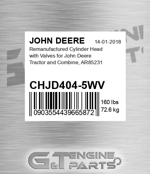 CHJD404-5WV Remanufactured Cylinder Head With Valves For Tractor And Combine, Ar85231 for JOHN DEERE