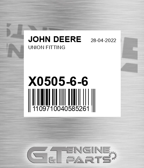 X0505-6-6 Union Fitting for JOHN DEERE