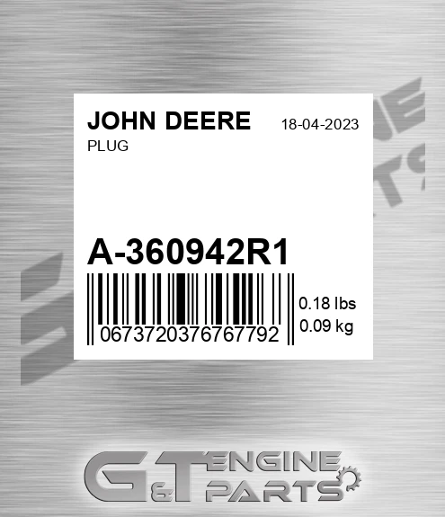 A-360942R1 Plug for JOHN DEERE