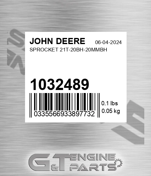 1032489 Sprocket 21t-20bh-20mmbh for JOHN DEERE