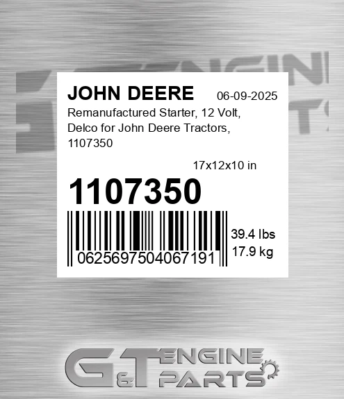 1107350 Remanufactured Starter, 12 Volt, Delco For Tractors,