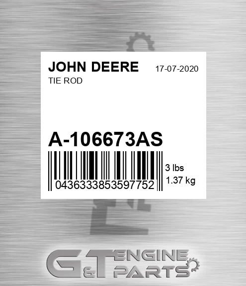 A-106673AS Tie Rod for JOHN DEERE