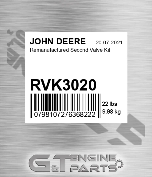 RVK3020 Remanufactured Second Valve Kit for JOHN DEERE