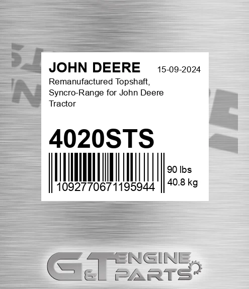 4020STS Remanufactured Topshaft, Syncro-range For Tractor for JOHN DEERE