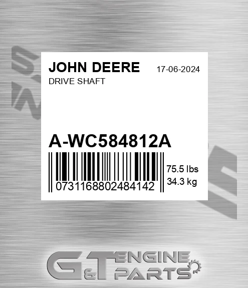 A-WC584812A Drive Shaft for JOHN DEERE