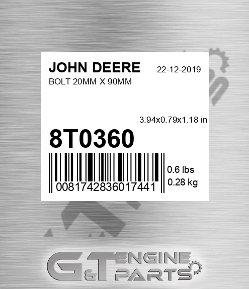 8T0360 Bolt 20mm X 90mm