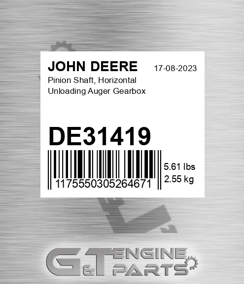 DE31419 Pinion Shaft, Horizontal Unloading Auger Gearbox for JOHN DEERE