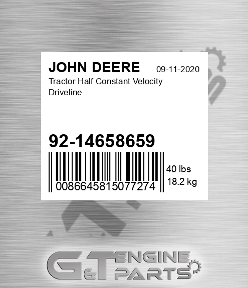92-14658659 Tractor Half Constant Velocity Driveline for JOHN DEERE