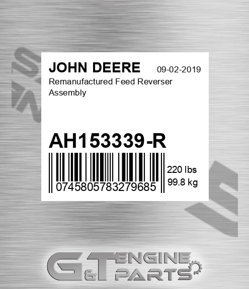 AH153339-R Remanufactured Feed Reverser Assembly for JOHN DEERE