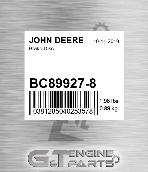 BC89927-8 Brake Disc for JOHN DEERE