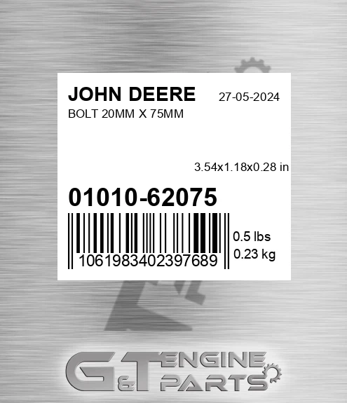 01010-62075 JOHN DEERE Bolt 20mm X 75mm