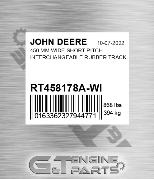 RT458178A-WI 450 Mm Wide Short Pitch Interchangeable Rubber Track