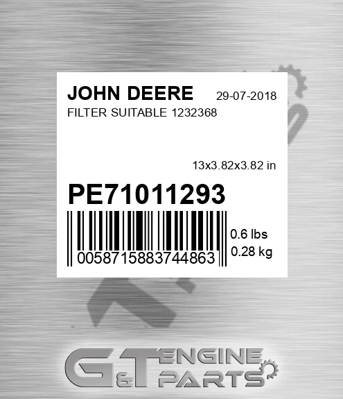 PE71011293 Filter Suitable 1232368 for JOHN DEERE