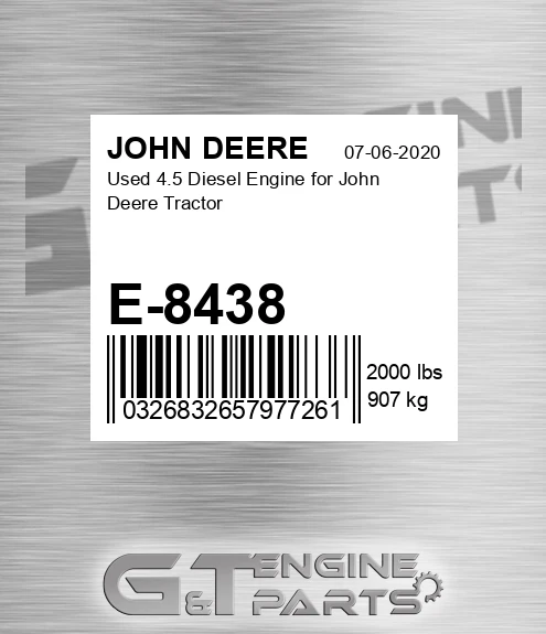 E-8438 Used 4.5 Diesel Engine For Tractor for JOHN DEERE