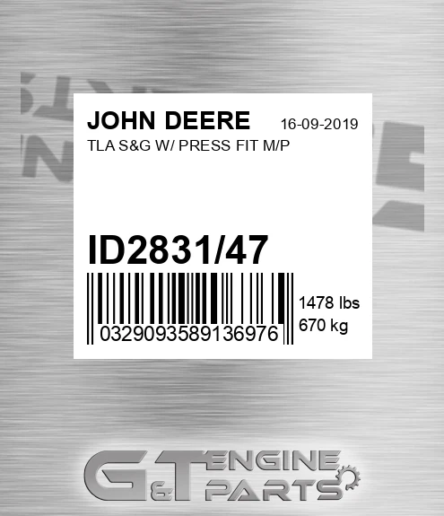ID2831/47 Tla S&g W/ Press Fit M/p for JOHN DEERE