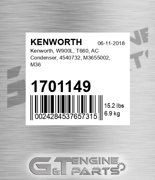 1701149 , W900l, T660, Ac Condenser, 4540732, M3655002, M36 for KENWORTH