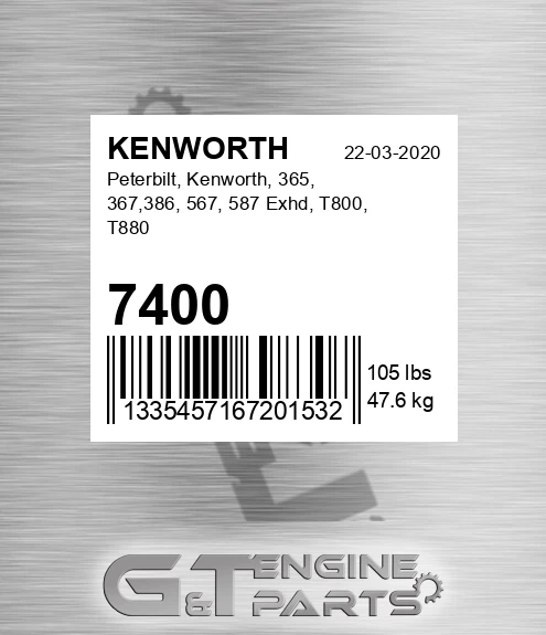 7400 KENWORTH Peterbilt, Kenworth, 365, 367,386, 567, 587 Exhd, T800, T880