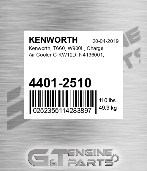 4401-2510 KENWORTH Kenworth, T660, W900l, Charge Air Cooler G-kw12d, N4136001,