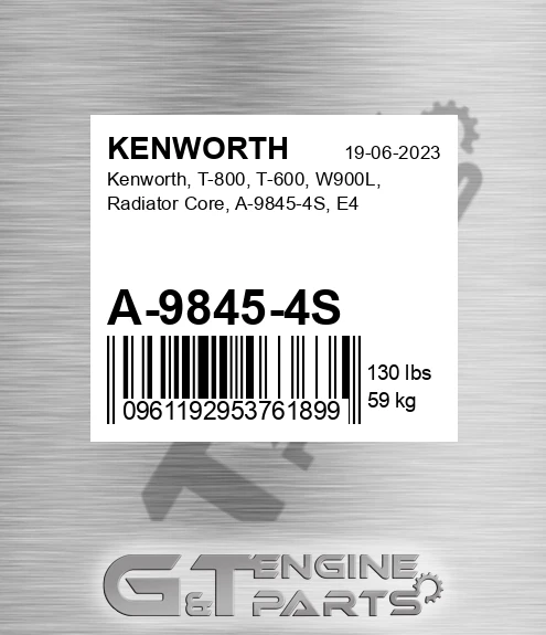 A-9845-4S , T-800, T-600, W900l, Radiator Core, , E4